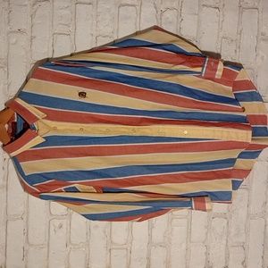 VINTAGE CHAPS RALPH LAUREN SINGLE STITCH STRIPED SPORT SHIRT LARGE
